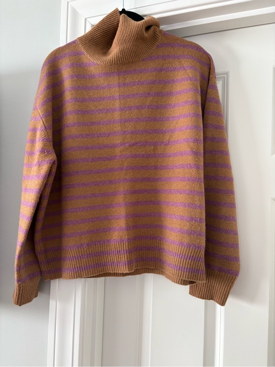 Demylee Sweaters - Striped Turtleneck cashmere Sweater in Brown and Lavender